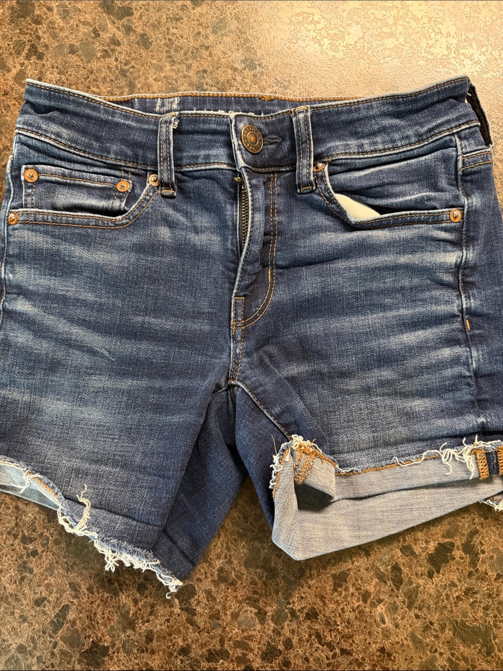 American Eagle Outfitters Dark Blue Distressed Denim Shorts